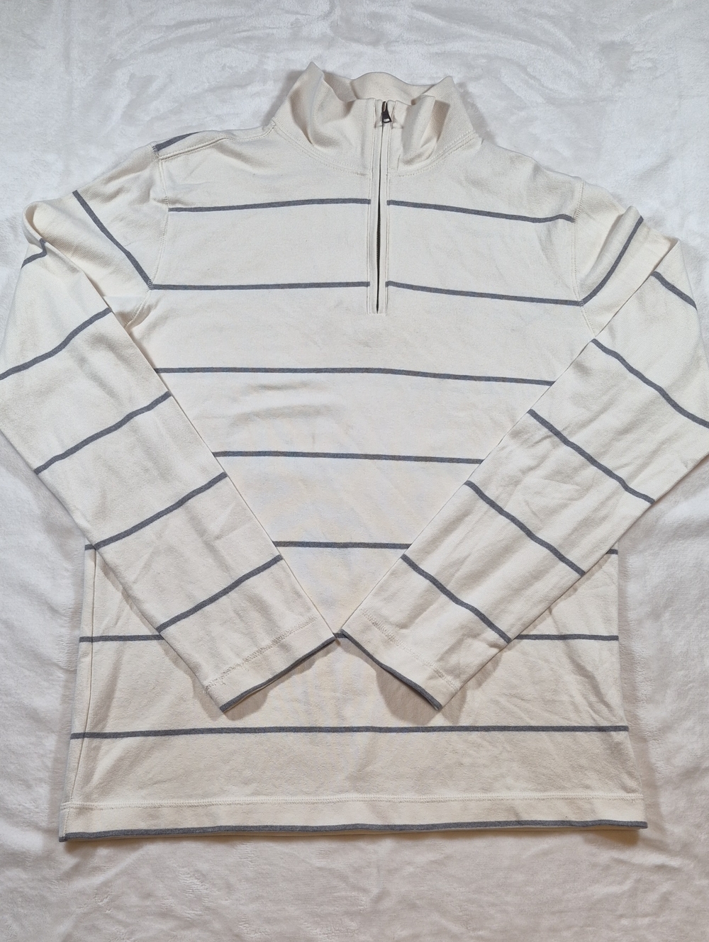Banana Republic Cream and Gray Striped Quarter-Zip Sweater